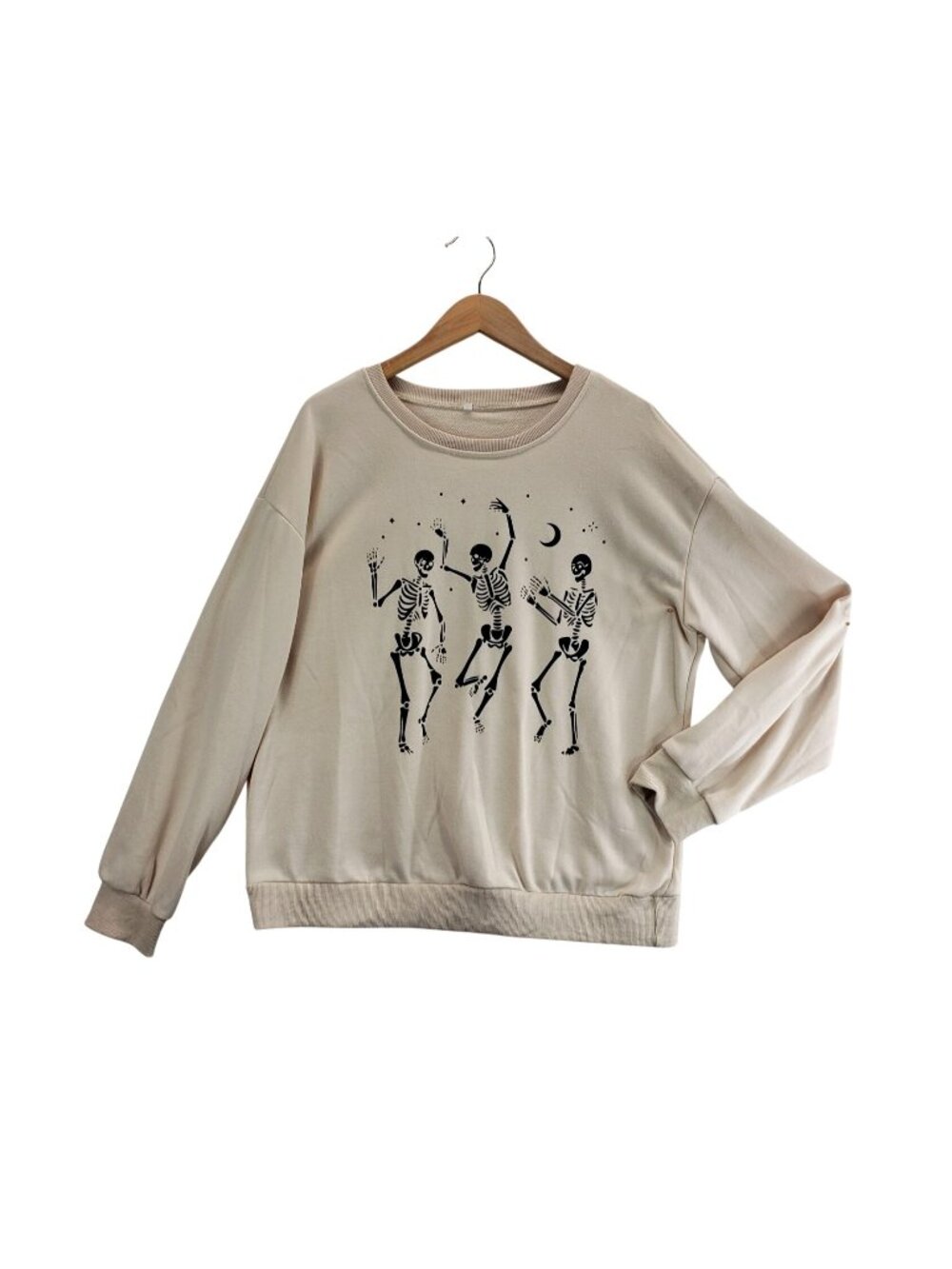 Halloween Sweatshirt 3 Dancing Skeletons L Cream Black Graphic Novelty Spooky